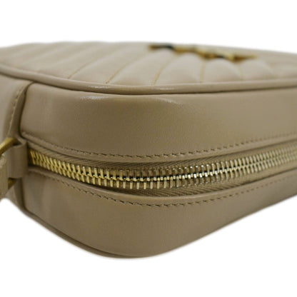 YVES SAINT LAURENT Lou Chevron Leather Camera Crossbody Bag Beige