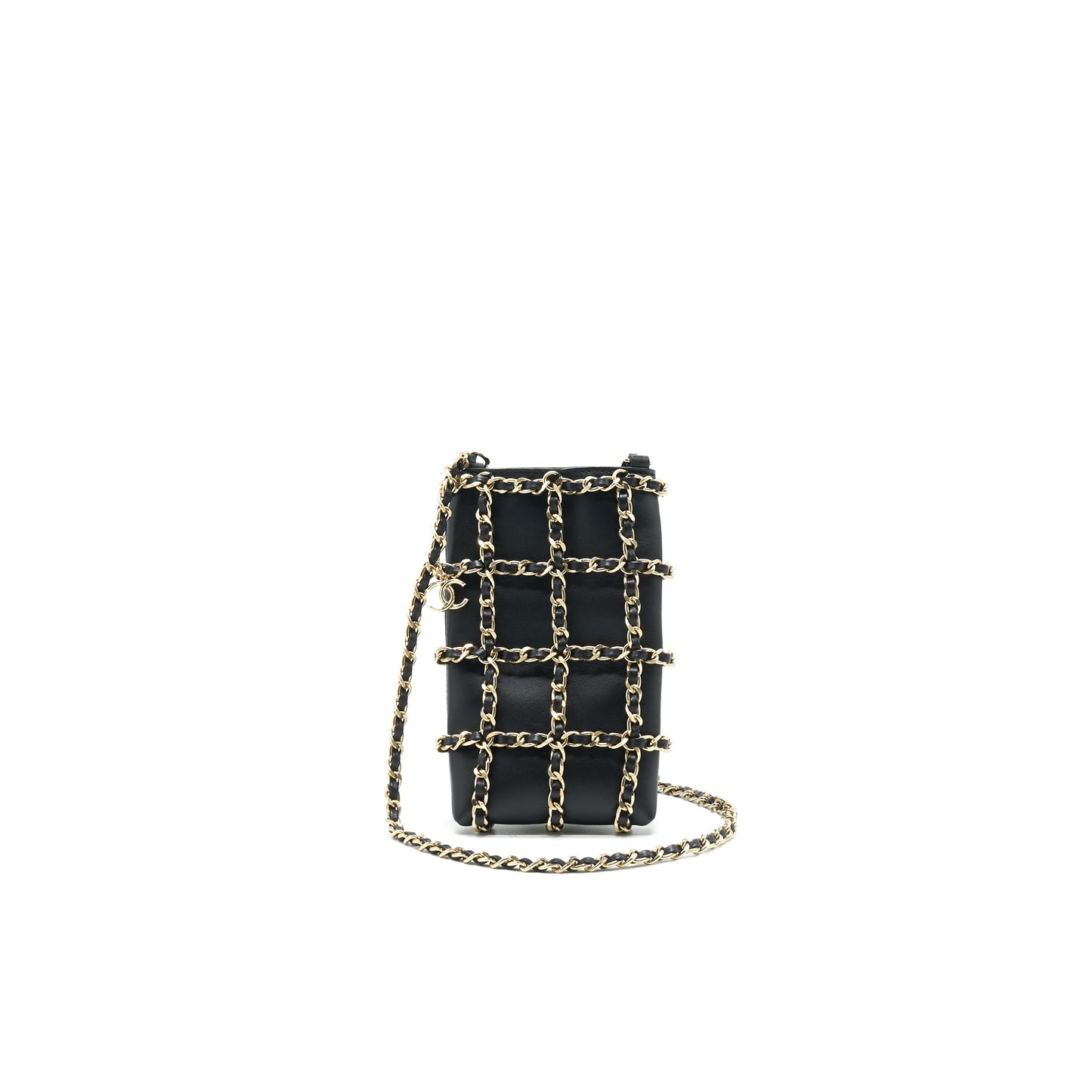 Chanel Gold Clutch O Chain Phone Holder black