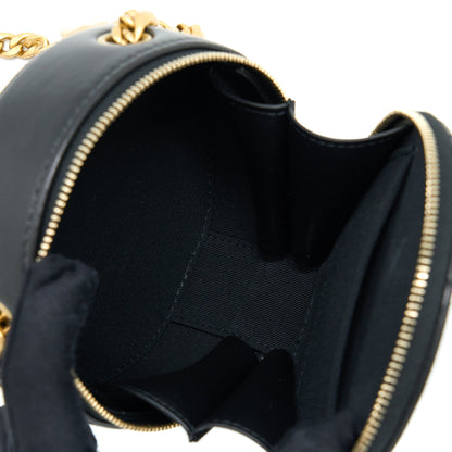 Chanel 22K Gold Pillar Round Clutch With Chain Lambskin Black Brushed
