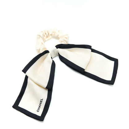 Chanel 22B Camellia/Letter Hair Tie Silk Twill Ecru/Black