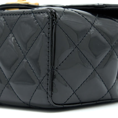 Chanel 22K Retro Classic New Square Mini Flap Bag Patent Black Brushed  (Microchip)