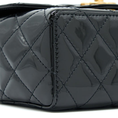 Chanel 22K Retro Classic New Square Mini Flap Bag Patent Black Brushed  (Microchip)
