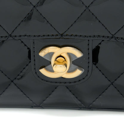 Chanel 22K Retro Classic New Square Mini Flap Bag Patent Black Brushed  (Microchip)