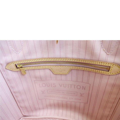 LOUIS VUITTON Neverfull MM Damier Azur Shoulder Bag Rose Ballerine