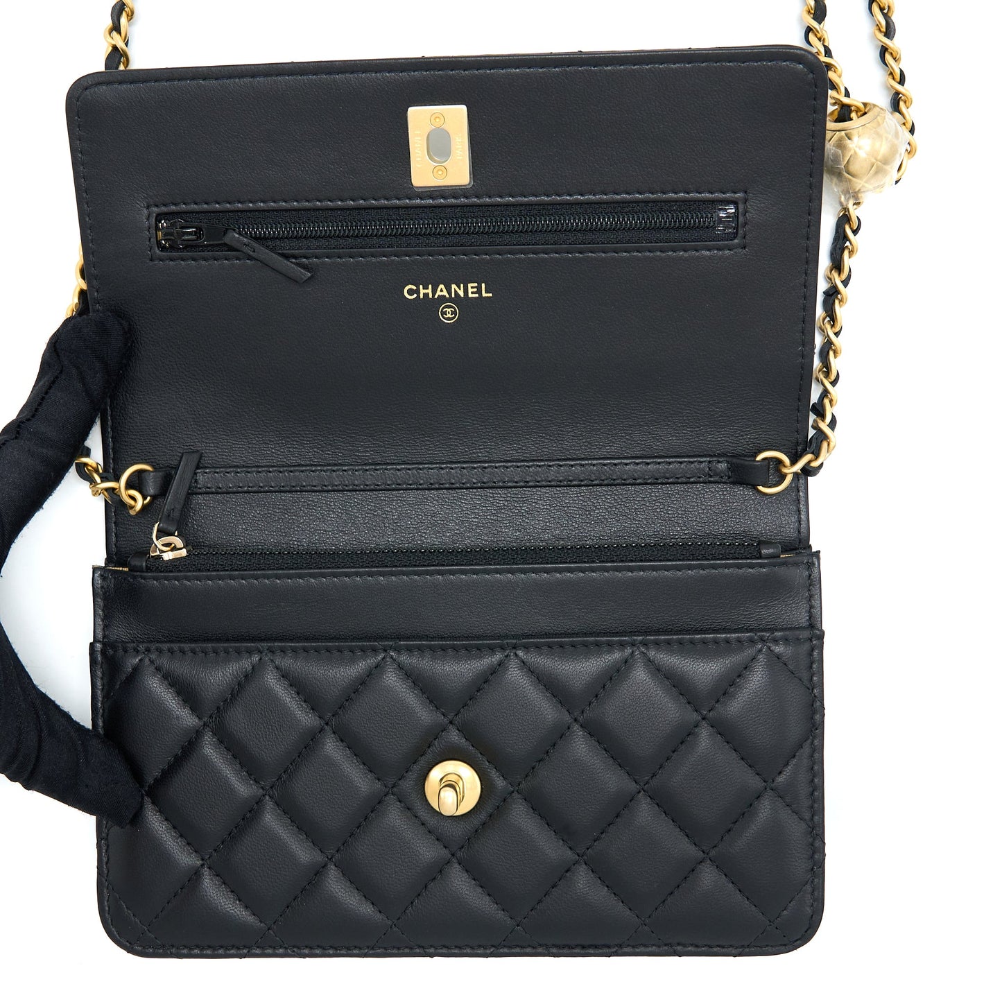 Chanel Pearl Crush Wallet on Chain Lambskin Black  (Microchip)