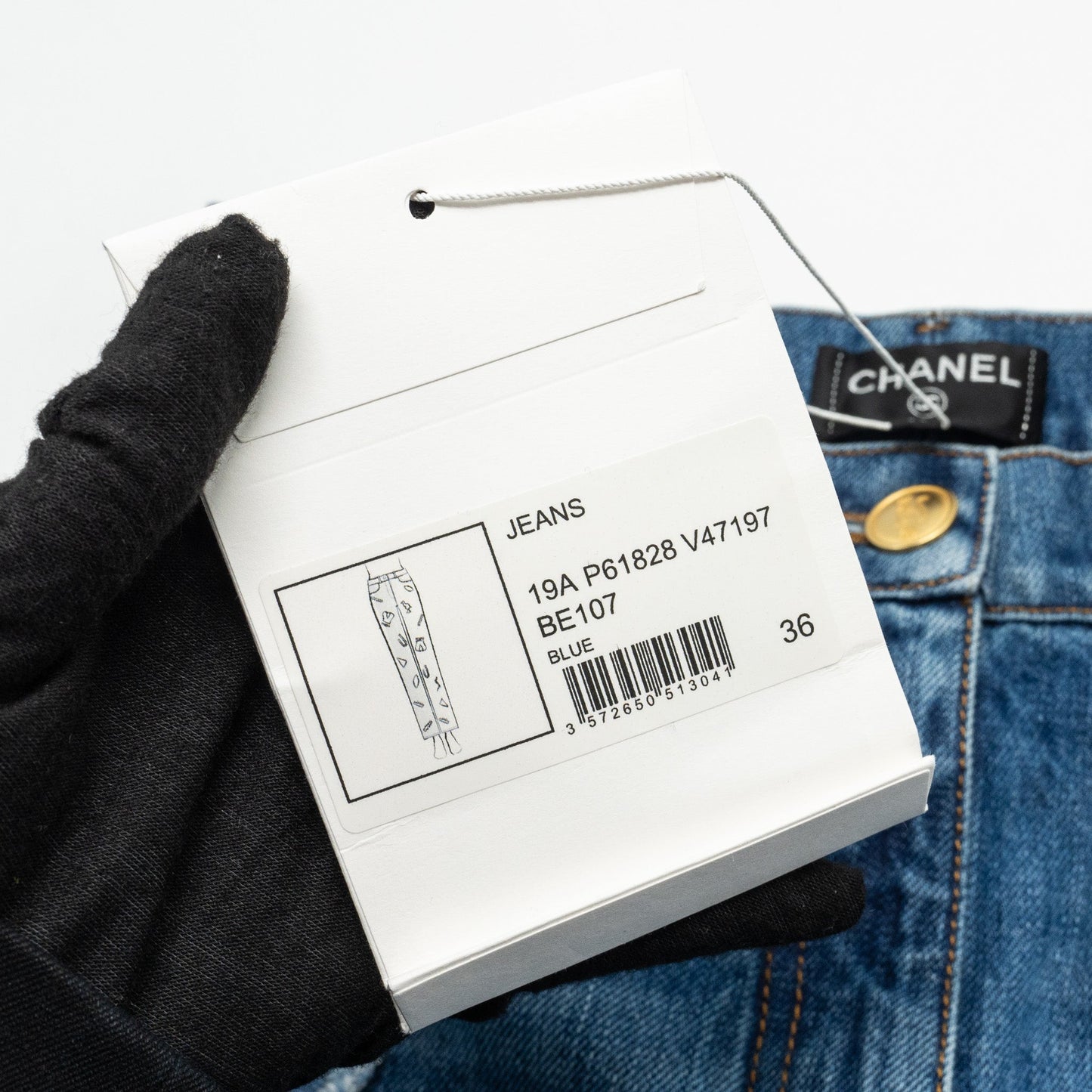 Chanel 19A Size 36 Straight Leg Denim Jeans Cotton Blue