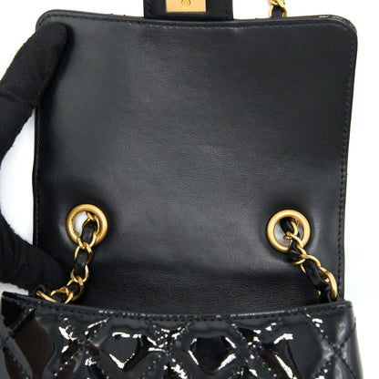 Chanel 22K Retro Classic New Square Mini Flap Bag Patent Black Brushed  (Microchip)