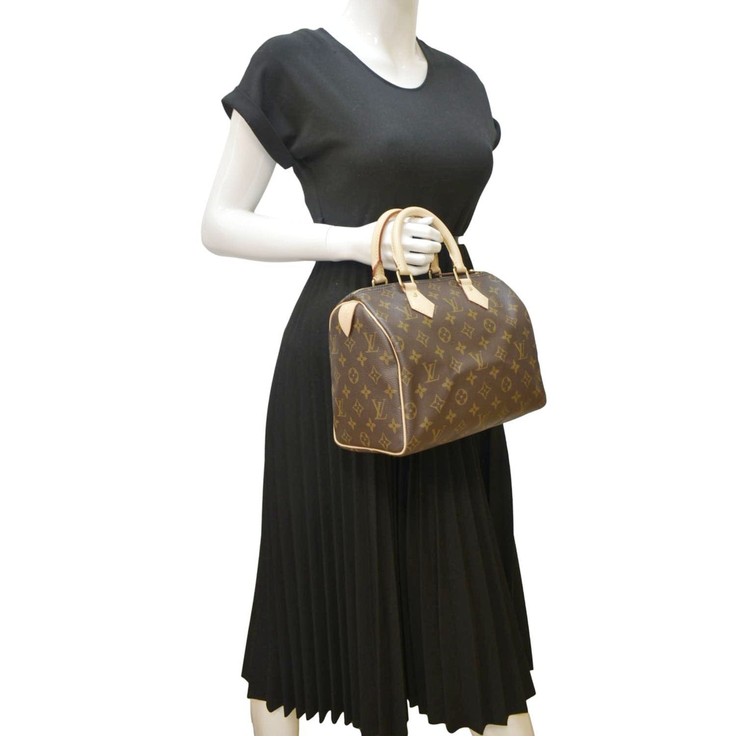 LOUIS VUITTON Speedy 25 Monogram Canvas Satchel Bag Brown