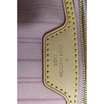 LOUIS VUITTON Neverfull MM Damier Azur Shoulder Bag Rose Ballerine