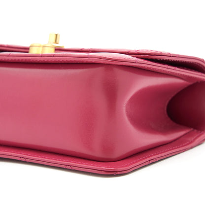 Chanel 21A Small Gold Crush Flap Bag With Chain Calfskin Raspberry Pink