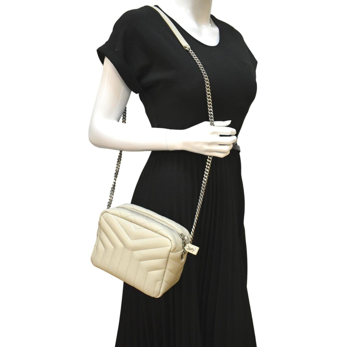 YVES SAINT LAURENT Loulou Y Small Calfskin Leather Crossbody Bag White