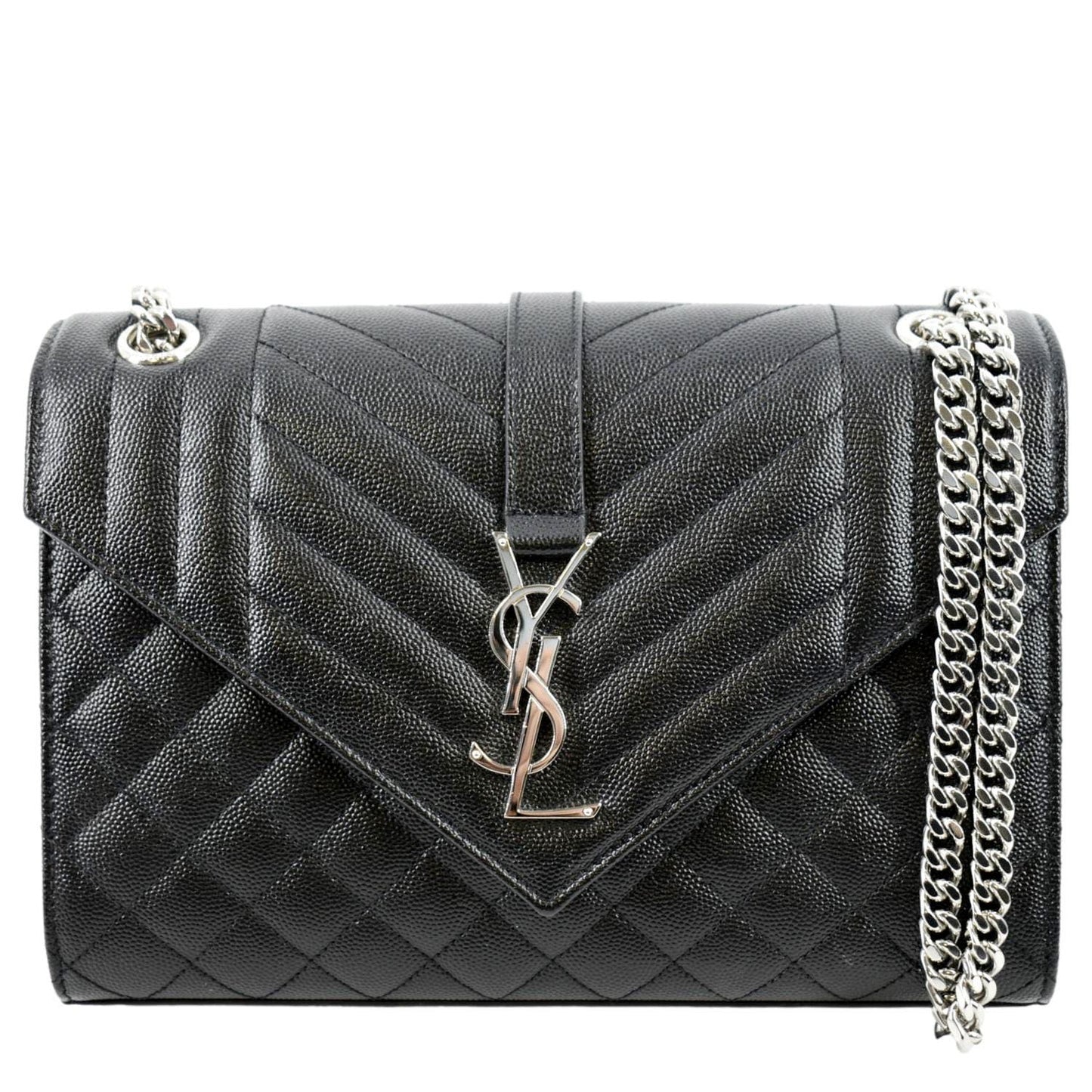 YVES SAINT LAURENT Medium Envelope Leather Chain Shoulder Bag Black