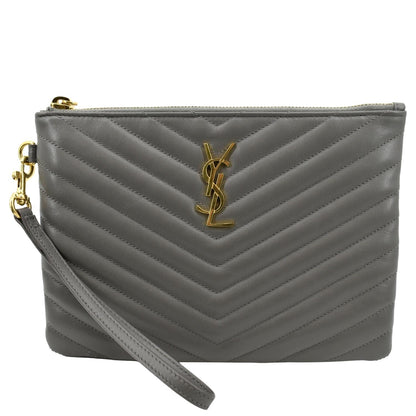 YVES SAINT LAURENT Monogram Leather Pouch Grey