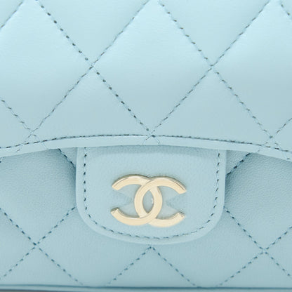 Chanel Top Handle Mini Flap Bag Lambskin Light Blue L