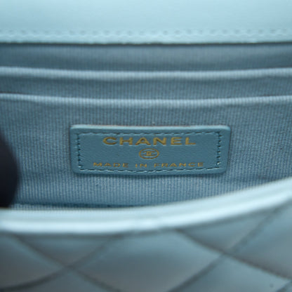 Chanel Top Handle Mini Flap Bag Lambskin Light Blue L