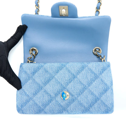 Chanel 22B Mini Rectangular Denim Light Blue L (Microchip)