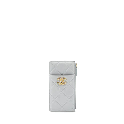 Chanel 19 Phone And Card Holder Small pouch Lambskin Grey