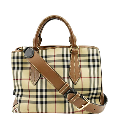 BURBERRY Medium Ballingdon House Check Canvas Crossbody Bag Beige