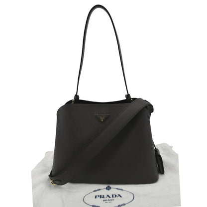 PRADA Matinee Saffiano Leather Shoulder Bag Fumo
