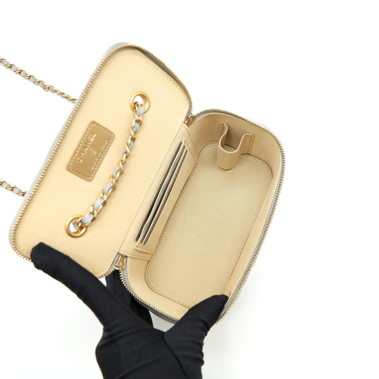 Chanel 21B Pearl Crush Long Vanity With Chain Lambskin Grey