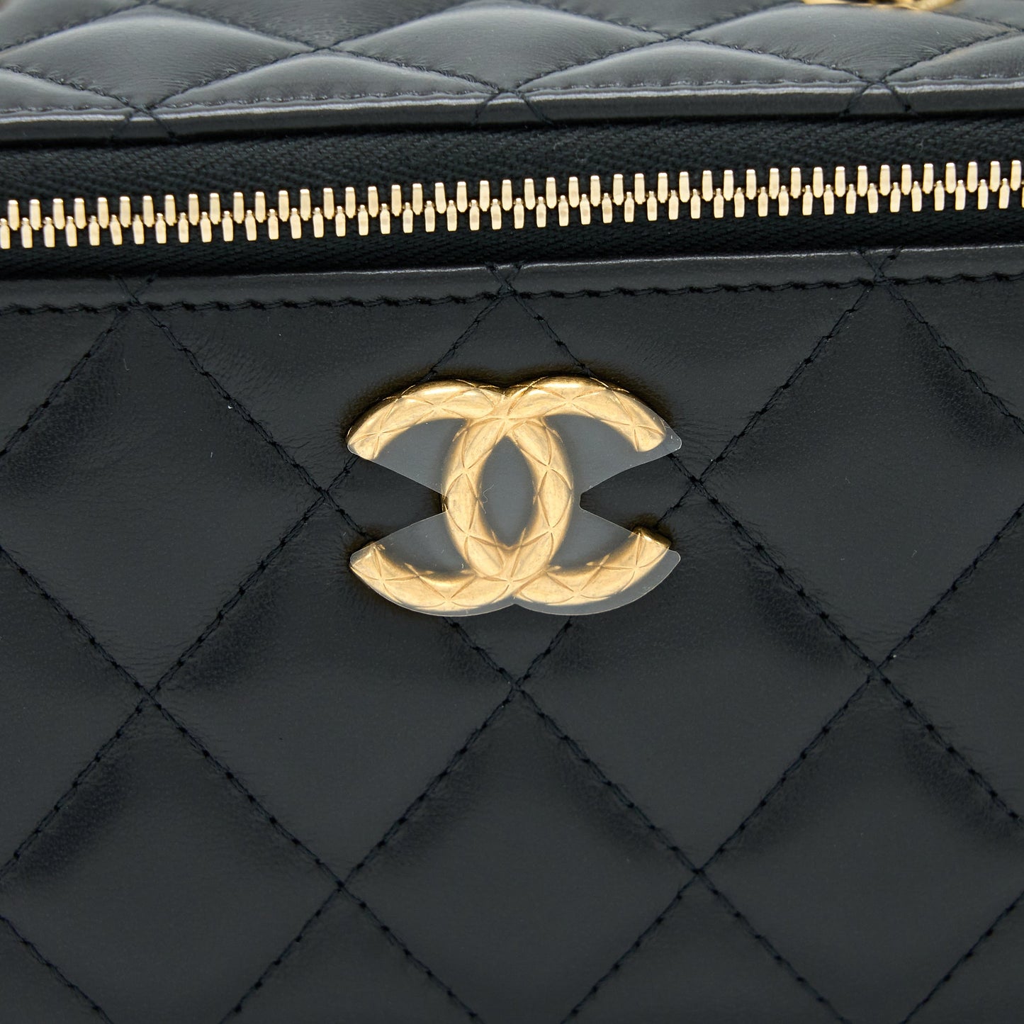 Chanel 22K Gold Pillar Adjustable Chain Long Vanity Lambskin Black