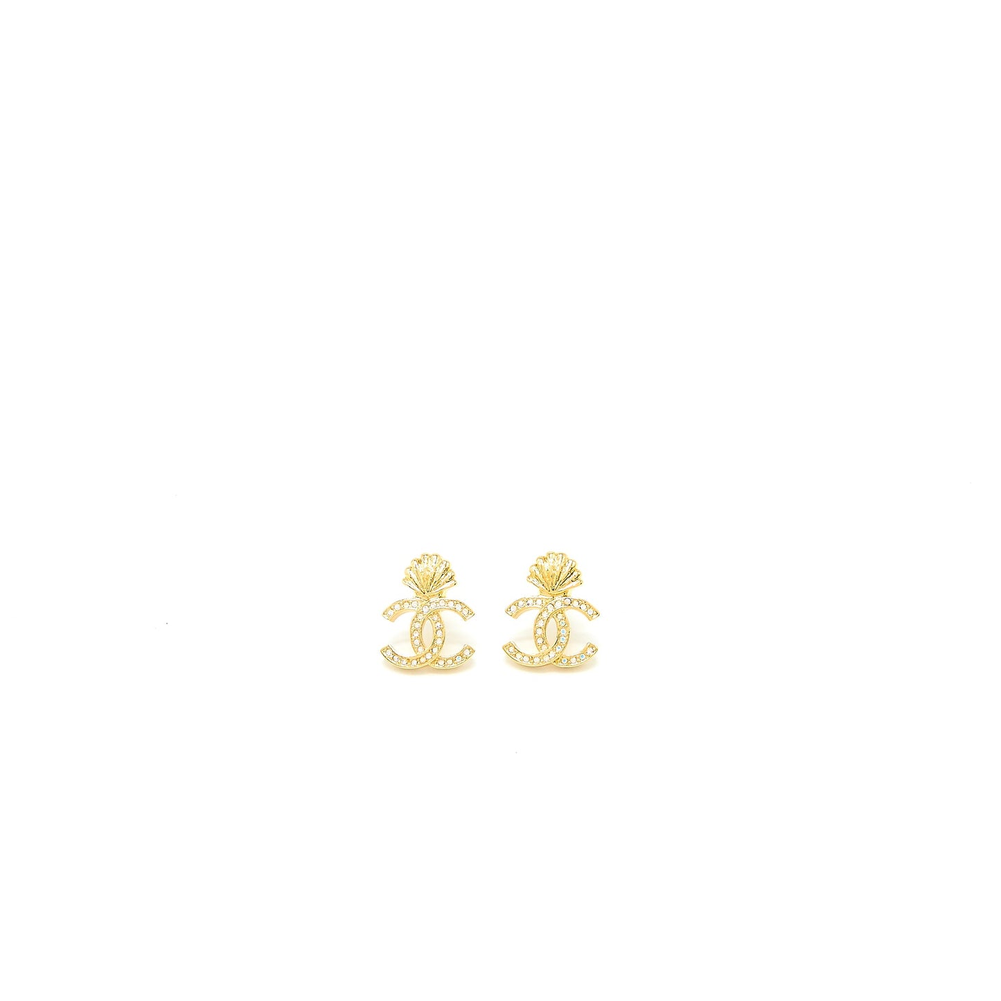Chanel CC Logo/Shell Earrings with Multicolour Crystal Gold Tone