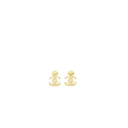 Chanel CC Logo/Shell Earrings with Multicolour Crystal Gold Tone