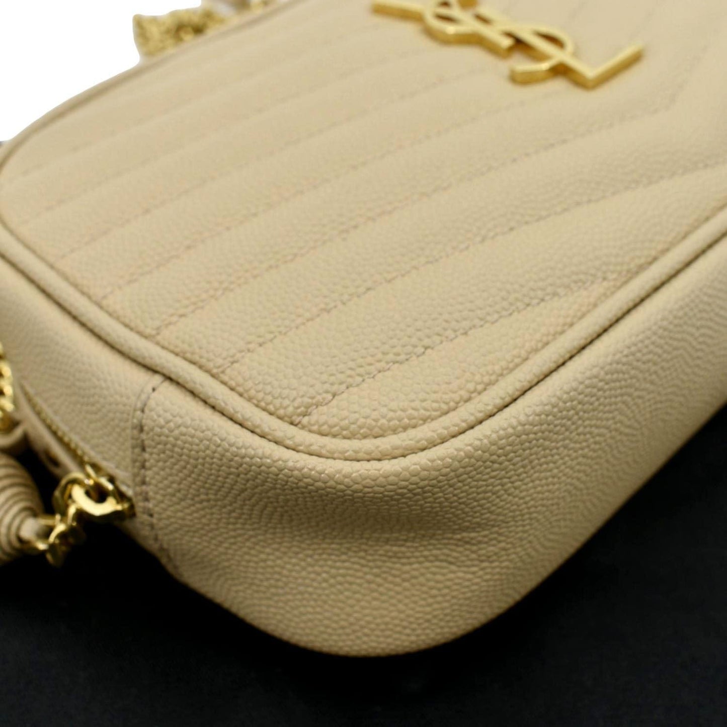 YVES SAINT LAURENT Lou Chevron Leather Camera Crossbody Bag Beige