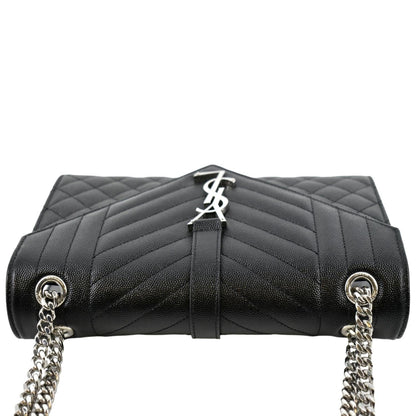 YVES SAINT LAURENT Medium Envelope Leather Chain Shoulder Bag Black