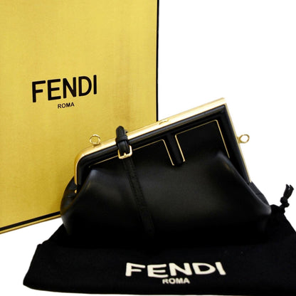 FENDI First Leather Shoulder Bag Black
