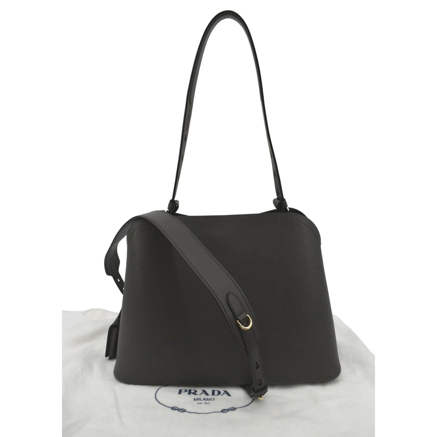 PRADA Matinee Saffiano Leather Shoulder Bag Fumo