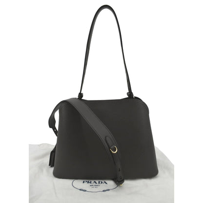 PRADA Matinee Saffiano Leather Shoulder Bag Fumo