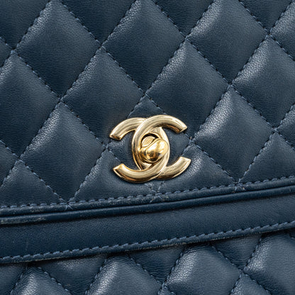 Chanel Quilted Flap Crossbody Bag Lambskin Dark Blue L
