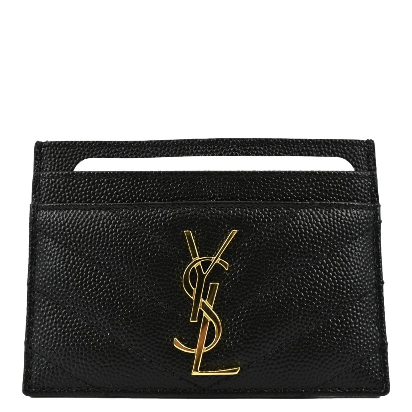 YVES SAINT LAURENT Cassandre Monogram Grain De Poudre Leather Card Holder Black