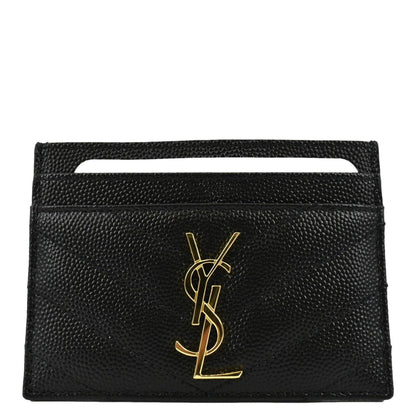 YVES SAINT LAURENT Cassandre Monogram Grain De Poudre Leather Card Holder Black