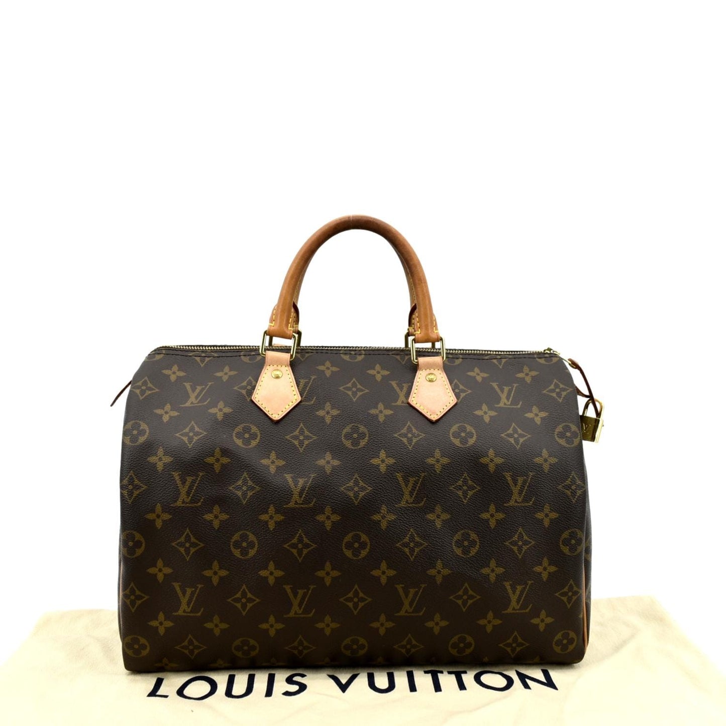 LOUIS VUITTON Speedy 35 Monogram Canvas Satchel Bag Brown