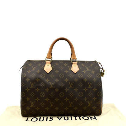 LOUIS VUITTON Speedy 35 Monogram Canvas Satchel Bag Brown