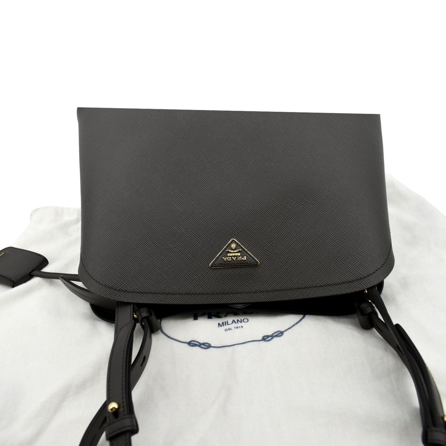 PRADA Matinee Saffiano Leather Shoulder Bag Fumo