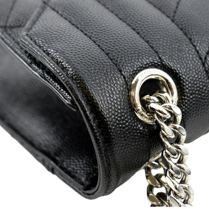 YVES SAINT LAURENT Medium Envelope Leather Chain Shoulder Bag Black