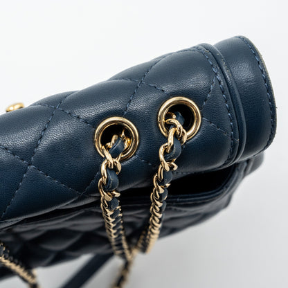 Chanel Quilted Flap Crossbody Bag Lambskin Dark Blue L