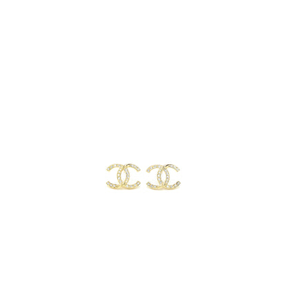 Chanel CC Logo Earrings Crystal Gold Tone