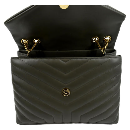 YVES SAINT LAURENT Medium Loulou Matelasse Leather Chain Shoulder Bag Neutral Grey