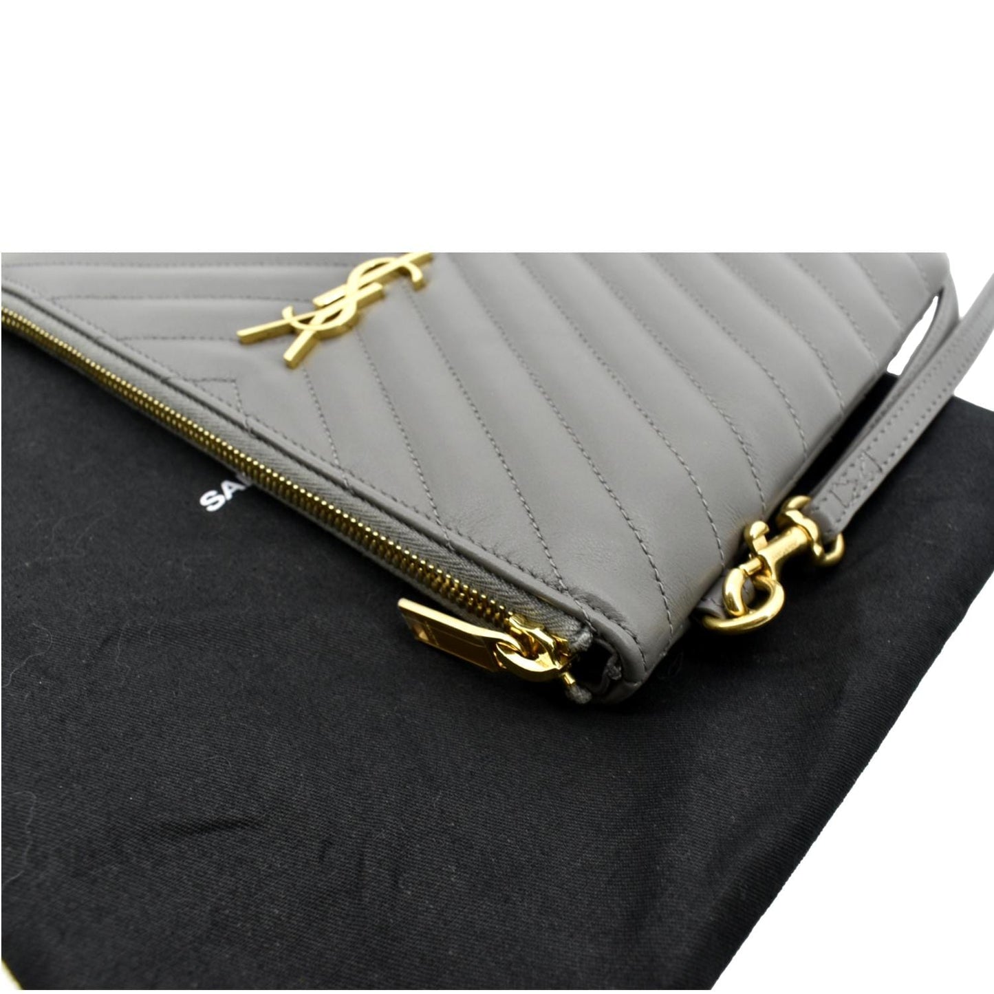 YVES SAINT LAURENT Monogram Leather Pouch Grey
