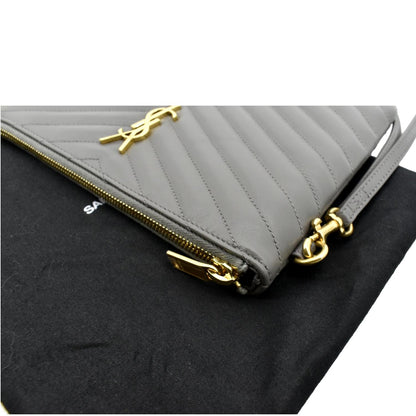 YVES SAINT LAURENT Monogram Leather Pouch Grey
