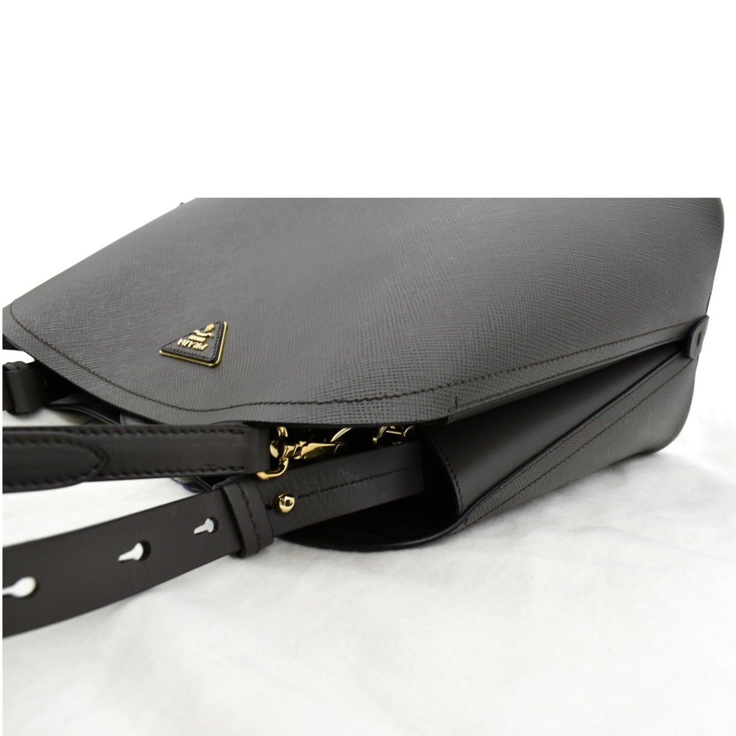 PRADA Matinee Saffiano Leather Shoulder Bag Fumo