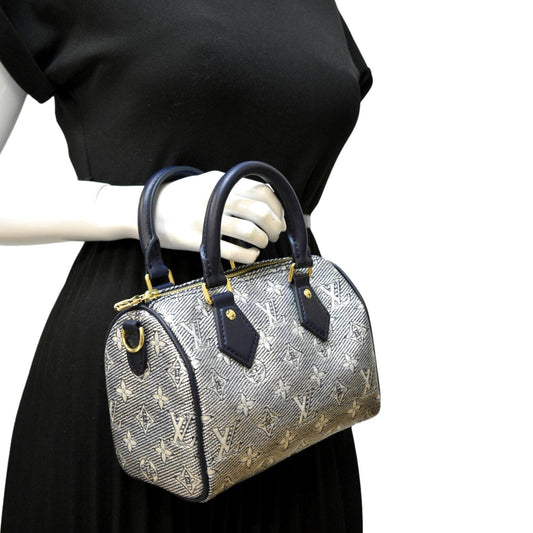 LOUIS VUITTON Speedy 20 Bandouliere Monogram Jacquard Canvas Satchel Bag Blue