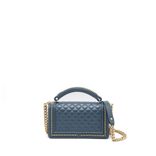 Chanel Top Handle Boy Bag Lambskin Dark Blue Brushed