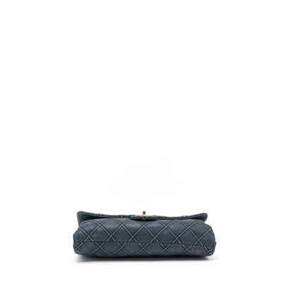 Chanel Quilted Flap Bag Calfskin Iridescent Dark Blue Brushed