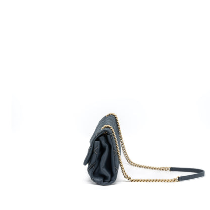 Chanel Quilted Flap Bag Calfskin Iridescent Dark Blue Brushed