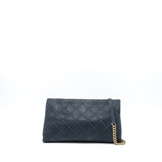 Chanel Quilted Flap Bag Calfskin Iridescent Dark Blue Brushed